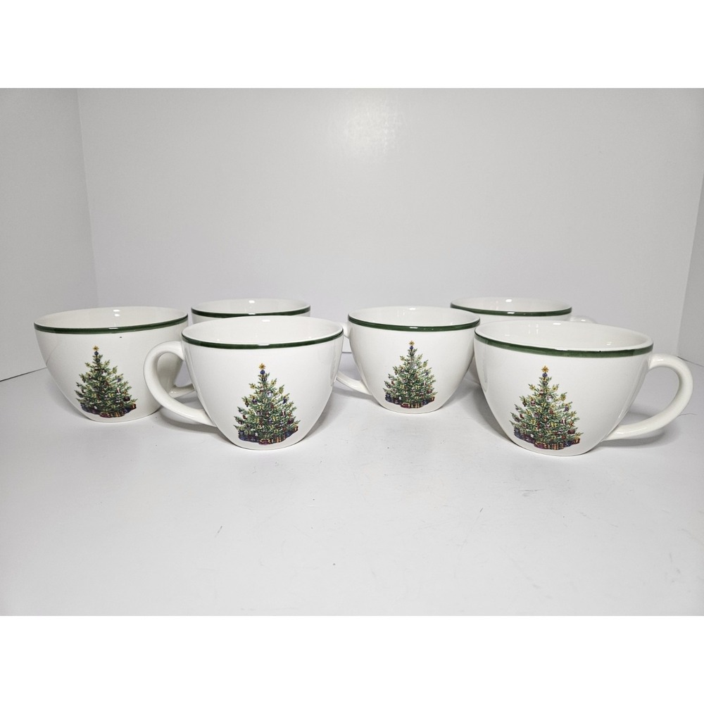 Christopher Radko Holiday Celebrations Christmas Tree Flat Tea Cups Set of 6